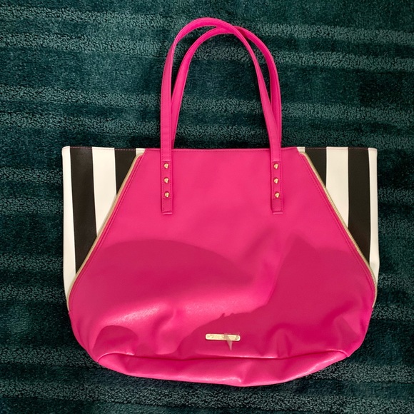 JUICY COUTURE Hot Pink/Black Strip Tote Bag, NWOT! - Picture 5 of 8